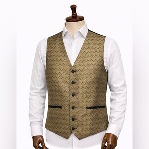 Men’s Gold Patterned Formal Vest Size S